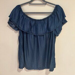 H By Halston Chambray Blue Off The Shoulder Top Blouse Women’s Size X-Large